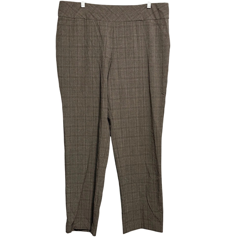 Investments Women's Brown Glen Plaid Pull On Straight Leg Dress Pants Sz 16R
